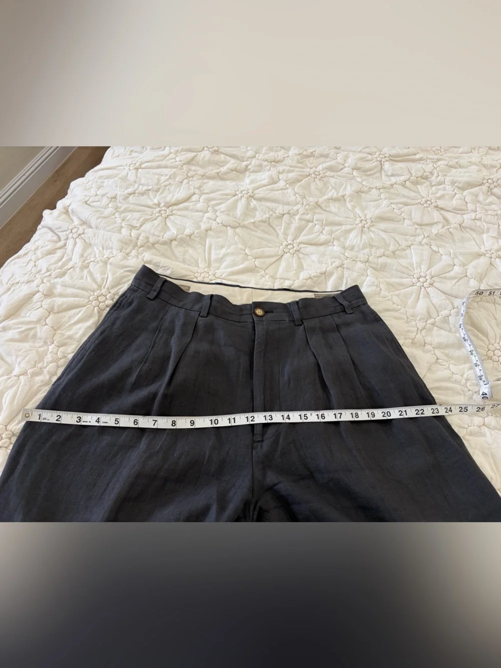 Vintage Structure La Collection 100% Linen Pleated Pants Charcoal Gray 32S